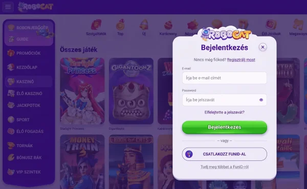 RoboCat bejelentkezési űrlap a fiók aktiválásához